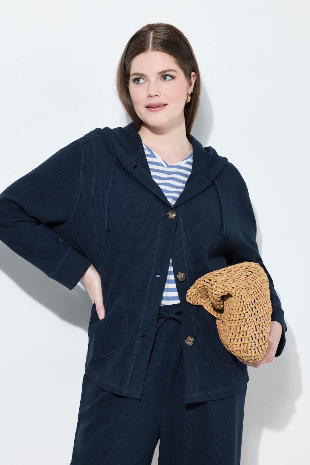 Sweatjacke, Waffelstruktur, Kapuze, Biobaumwolle