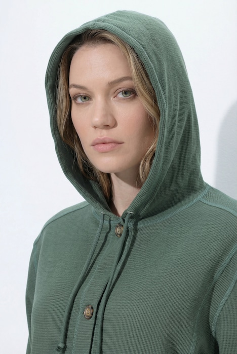 Sweatjacke, Waffelstruktur, Kapuze, Biobaumwolle