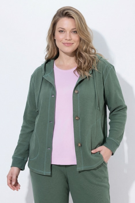 Sweatjacke, Waffelstruktur, Kapuze, Biobaumwolle