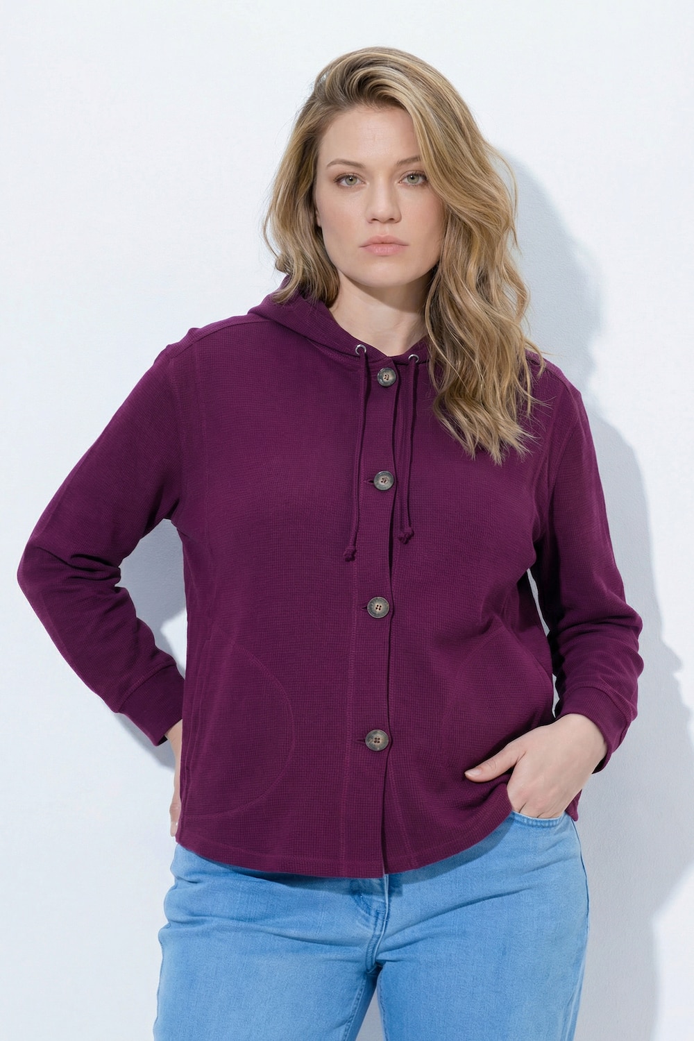 Sweatjacke, Waffelstruktur, Kapuze, Biobaumwolle