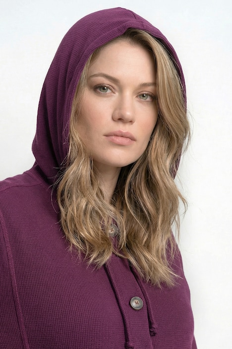 Sweatjacke, Waffelstruktur, Kapuze, Biobaumwolle