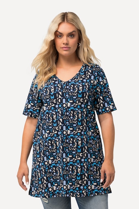 Letter Print A-Line Short Sleeve Knit Tunic