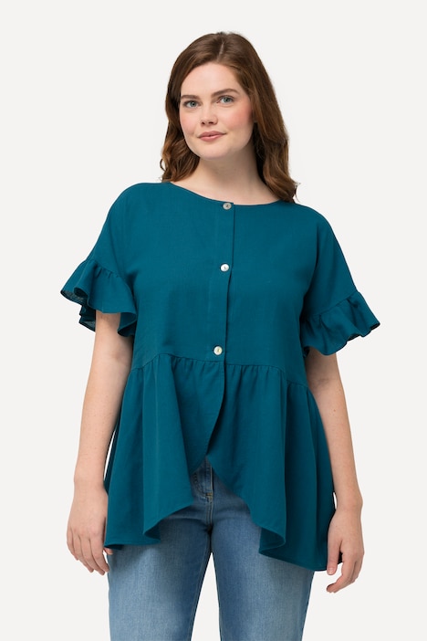 Eco Cotton Linen Blend Short Sleeve Peplum Jacket