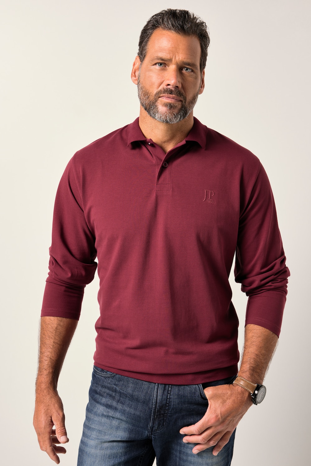 JP 1880 poloshirt, basic, Buik-Fit, lange mouwen, piqué, XXL tot 8XL