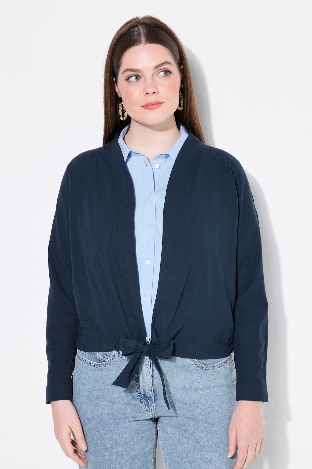 Große Größen Bolero-Jacke, Damen, blau, Größe: 42/44, Baumwolle/Leinen, Ulla Popken