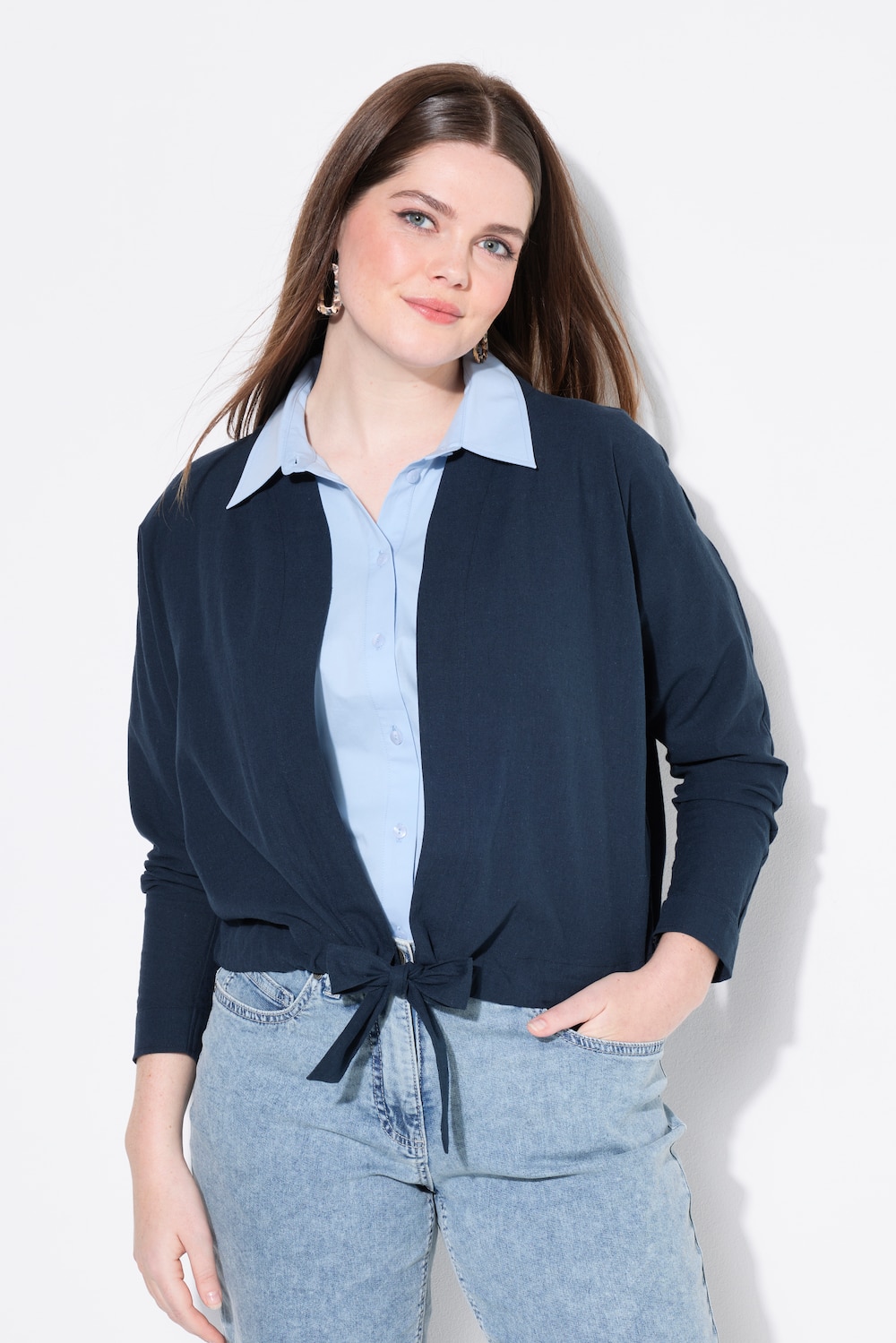 Große Größen Bolero-Jacke, Damen, blau, Größe: 54/56, Baumwolle/Leinen, Ulla Popken