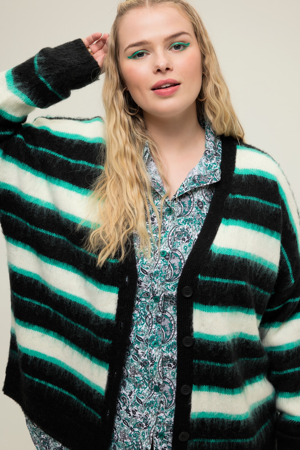 grandes tailles cardigan, femmes, turquoise, taille: 44/46, fibres synthétiques, studio untold