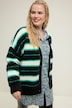 Strickjacke, oversized, Streifen, V-Ausschnitt