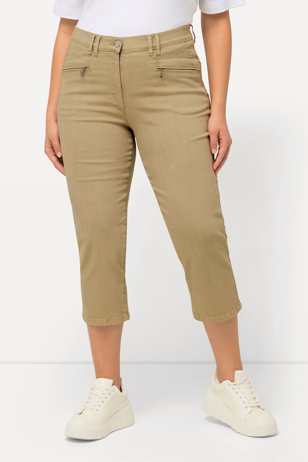 Große Größen 7/8-Stretchhose Mony, Damen, beige, Größe: 46, Baumwolle, Ulla Popken