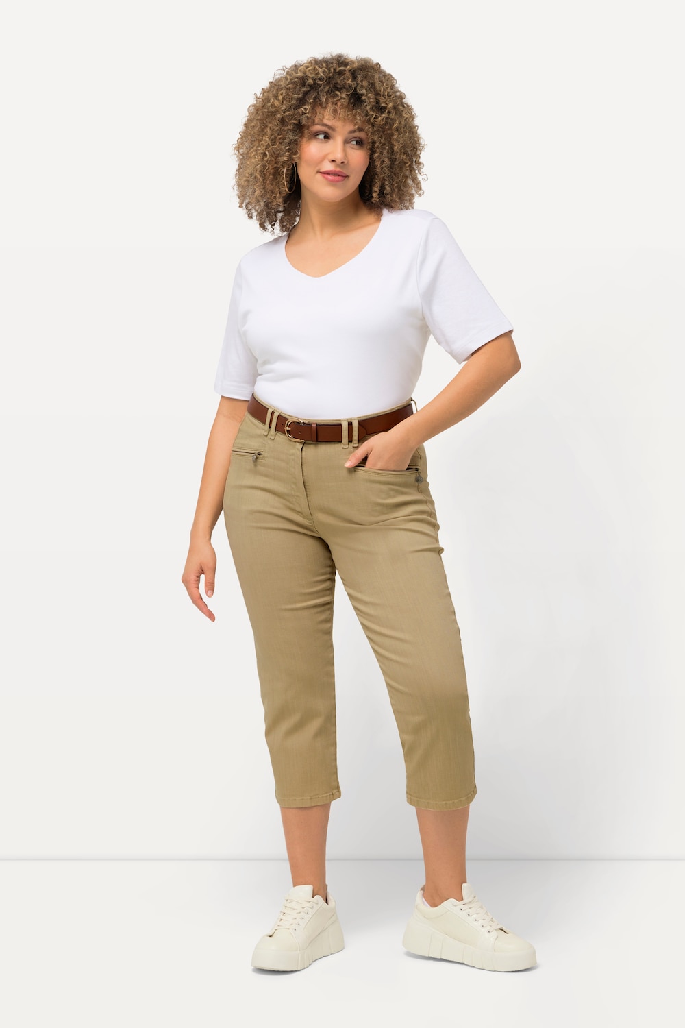 Große Größen 7/8-Stretchhose Mony, Damen, beige, Größe: 46, Baumwolle, Ulla Popken