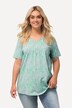 T-shirt, ozdobne plisy, trapezowy krój, dekolt w serek, rękaw 1/2