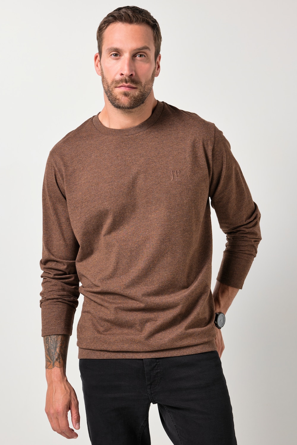 JP1880 Langarmshirt, Bauchfit, Basic, Rundhals, bis 8 XL