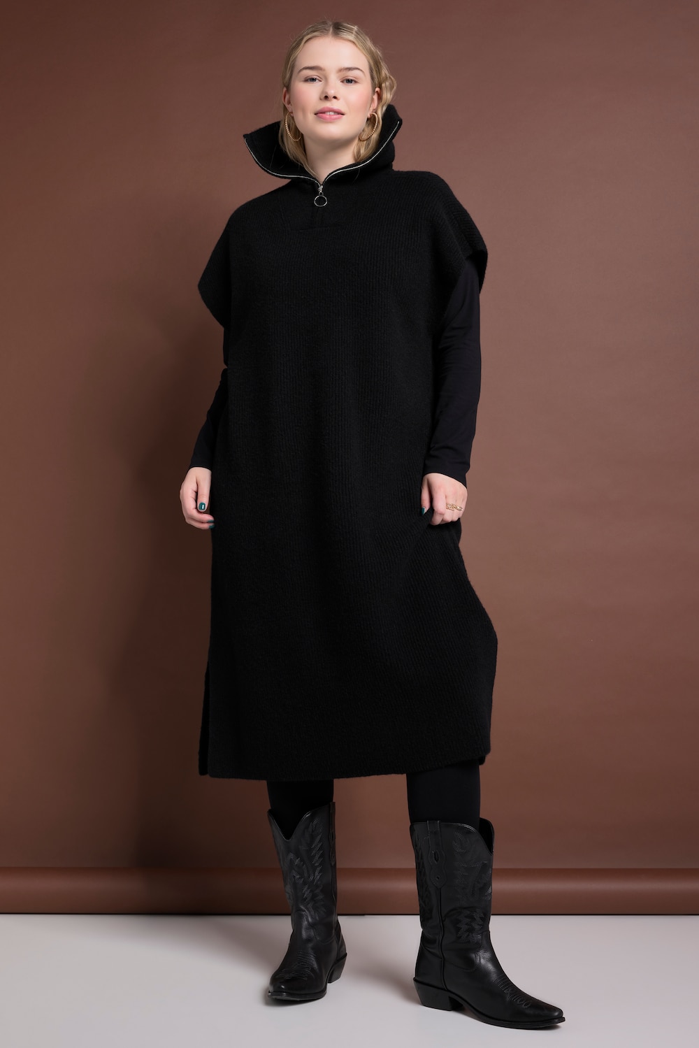 Große Größen Strick-Kleid, Damen, schwarz, Größe: 42/44, Polyester/Synthetische Fasern, Studio Untold