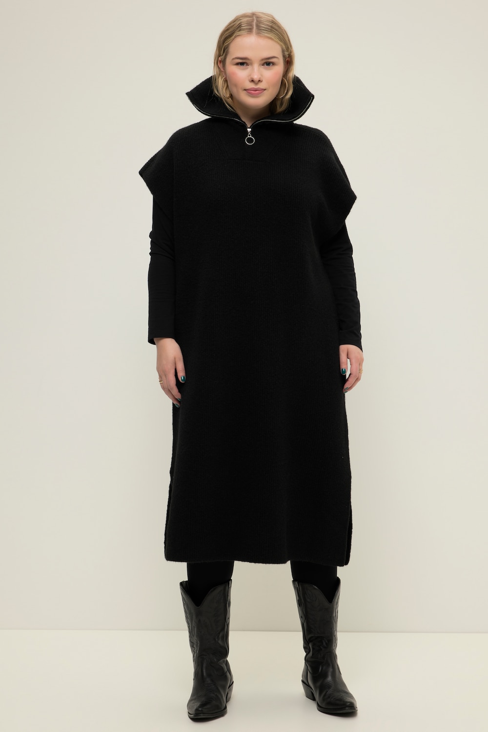 Grote Maten Gebreide jurk, Dames, zwart, Maat: 46/48, Polyester/Synthetische vezels, Studio Untold