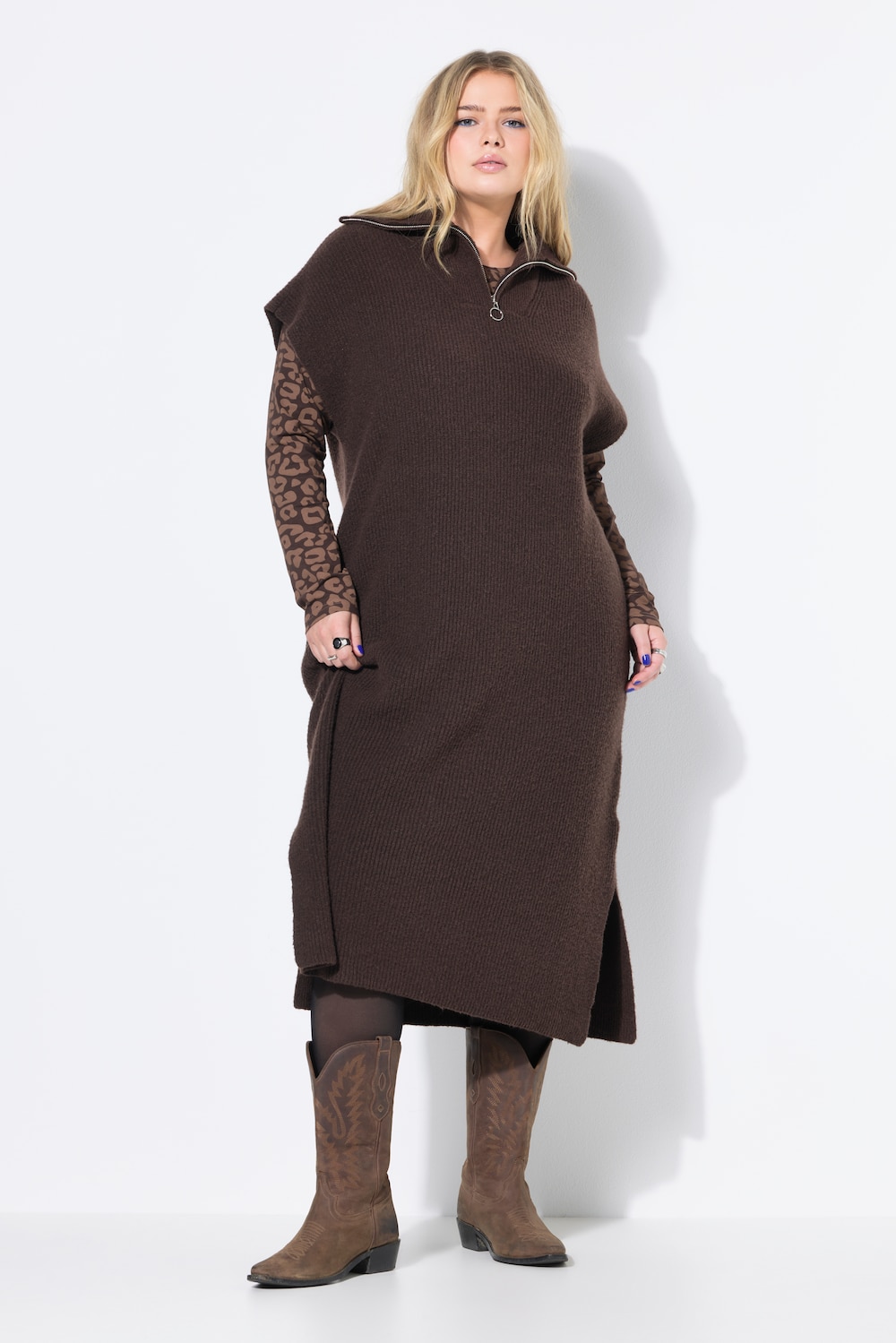 Große Größen Strick-Kleid, Damen, braun, Größe: 46/48, Polyester/Synthetische Fasern, Studio Untold