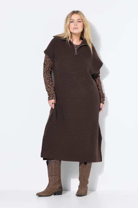 Robe en maille, oversized, col camionneur, sans manches