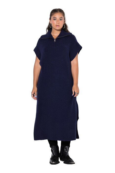 Úpletové šaty, oversize, troyer límeček, bez rukávů, midi délka