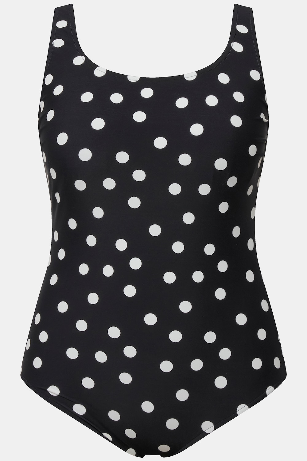 Stora storlekar Baddräkt med prickar och rund hals, Dam, svart, storlek: 50/52, Polyester/Syntetfibrer/Elastan, Ulla Popken