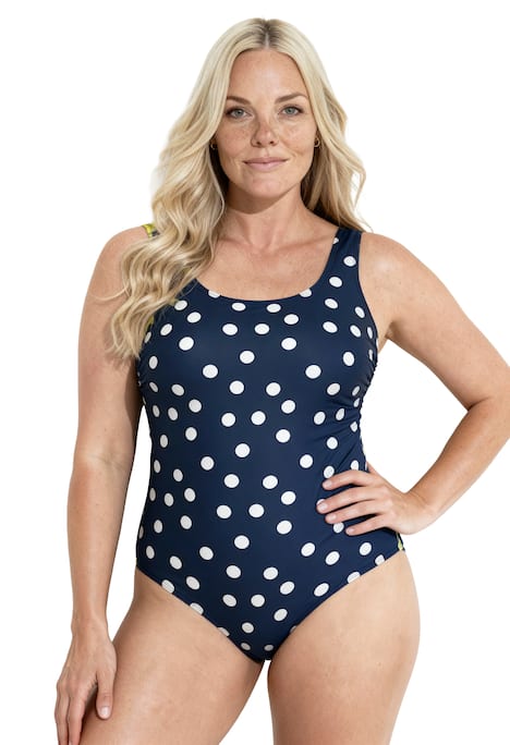 Plavky, puntíky, bez měkkých košíčků, kulatý výstřih