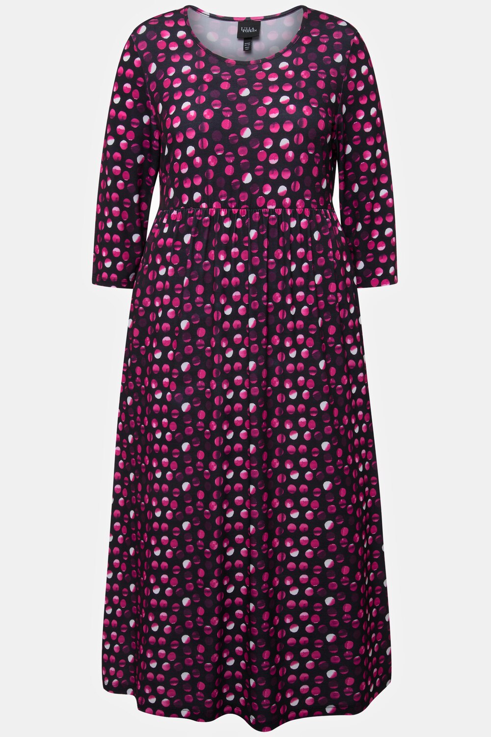 Stora storlekar Jerseyklänning i A-linjemodell med prickmönster, Dam, svart, storlek: 62/64, Polyester, Ulla Popken