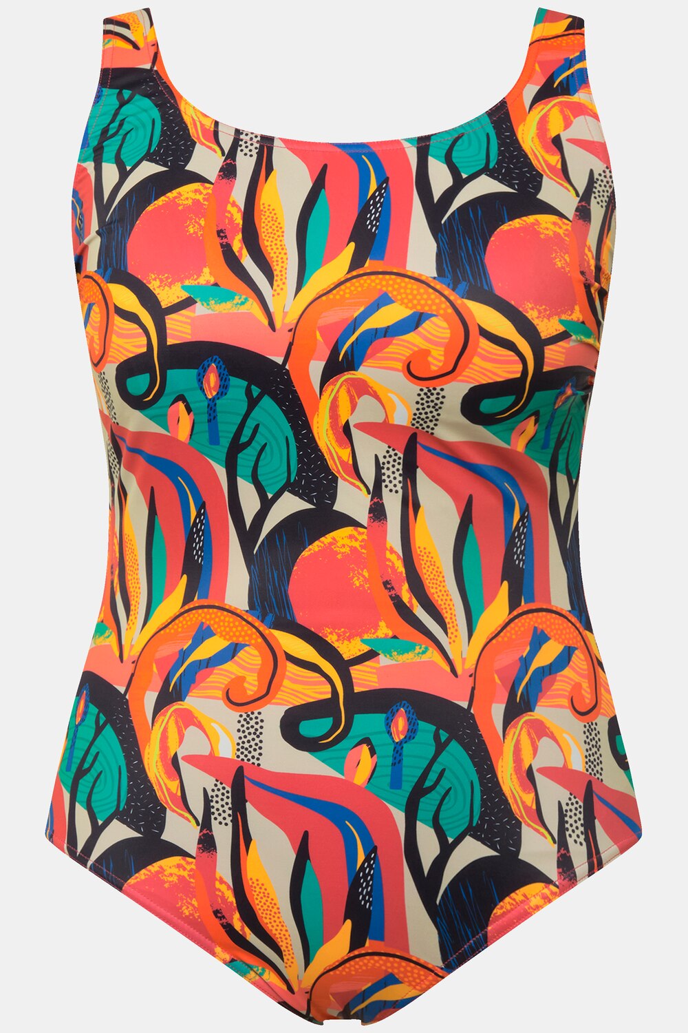 Stora storlekar Baddräkt med djungelprint och rund hals, Dam, orange, storlek: 58/60, Polyester/Elastan, Ulla Popken