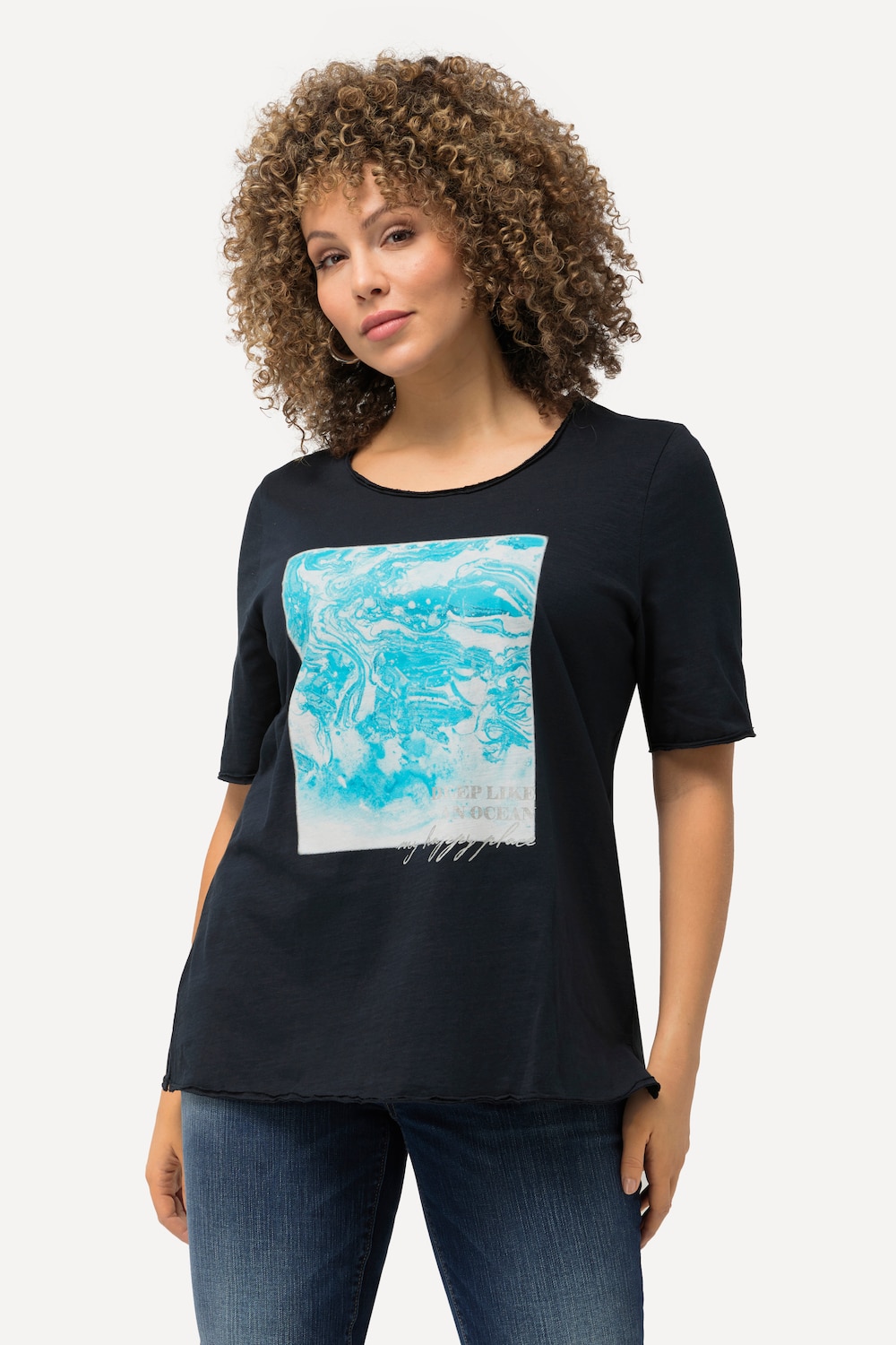 Große Größen T-Shirt, Damen, blau, Größe: 54/56, Baumwolle, Ulla Popken