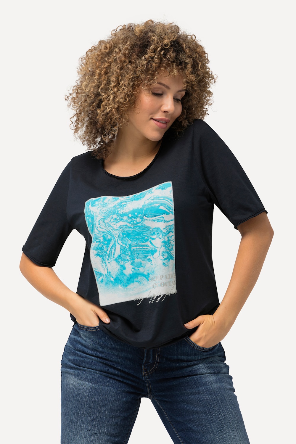 Große Größen T-Shirt, Damen, blau, Größe: 58/60, Baumwolle, Ulla Popken