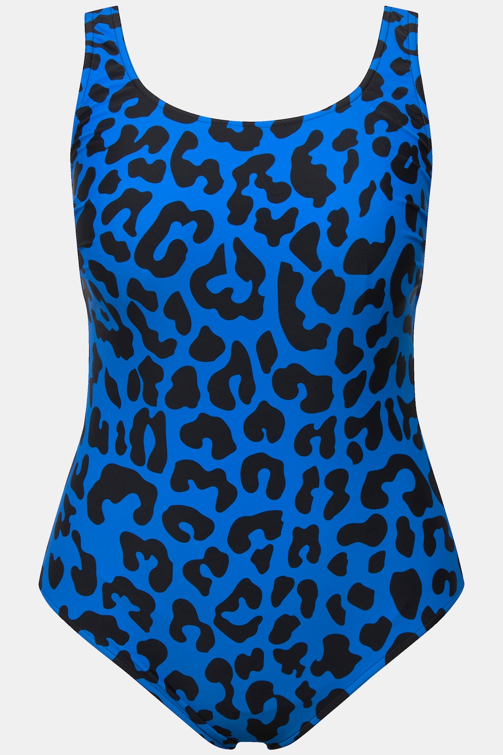 Stora storlekar Baddräkt med leopardprint och rund hals, Dam, blå, storlek: 62/64, Polyester/Syntetfibrer/Elastan, Ulla Popken