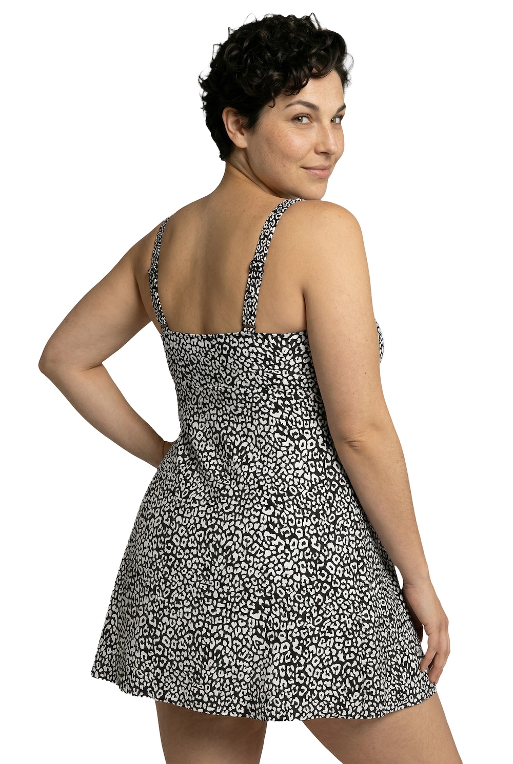 Stora storlekar Badklänning med leopardprint och mjuka kupor, Dam, svart, storlek: 54/56, Polyester/Syntetfibrer/Elastan, Ulla Popken