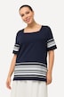 Striped Hem Square Neck Short Sleeve Tee