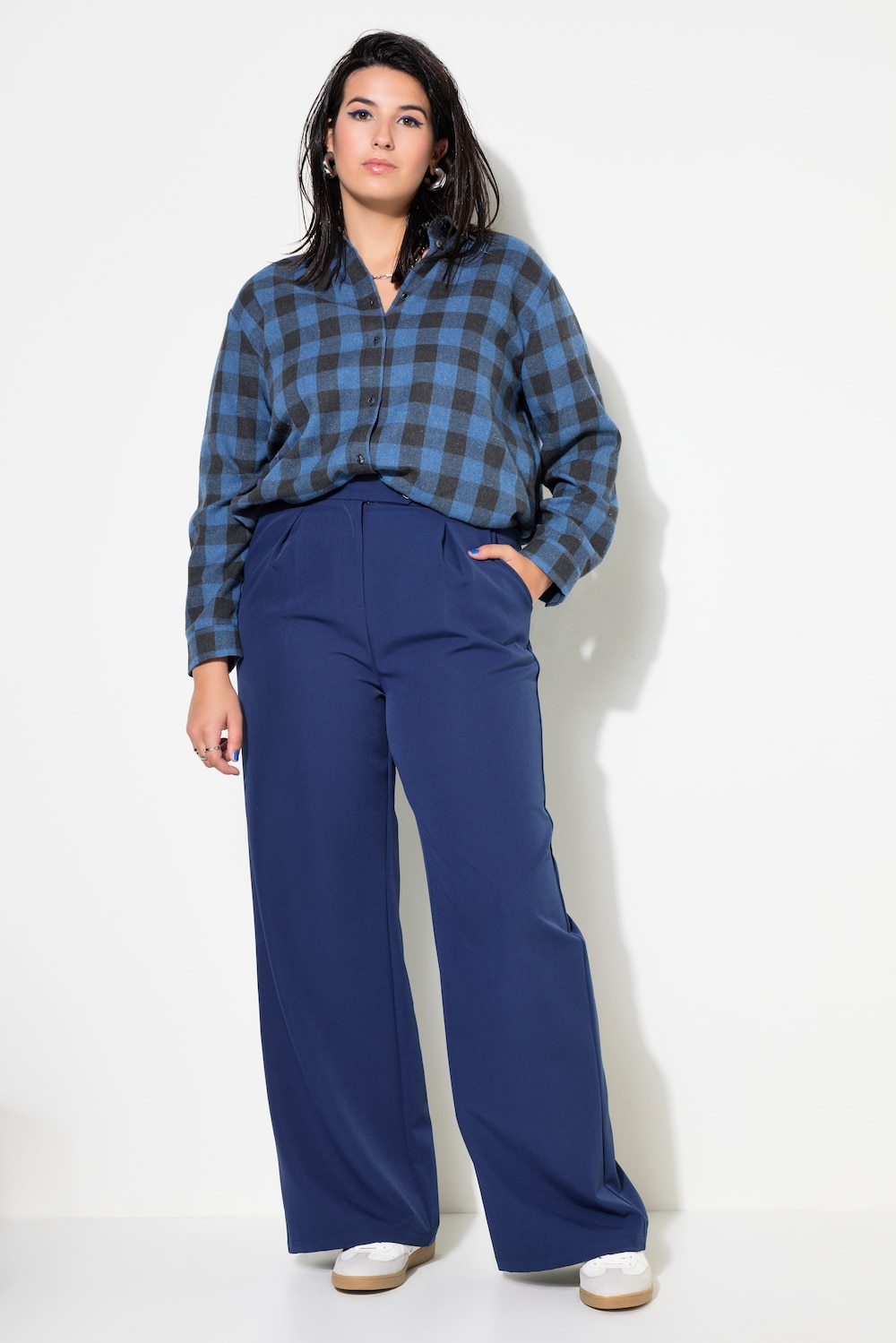 Hose, High Waist, weites Bein, Bundfalten