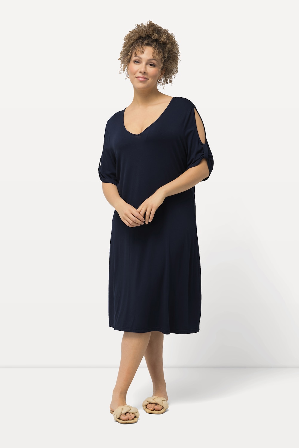 Große Größen Jersey-Strandkleid, Damen, blau, Größe: 62/64, Viskose, Ulla Popken