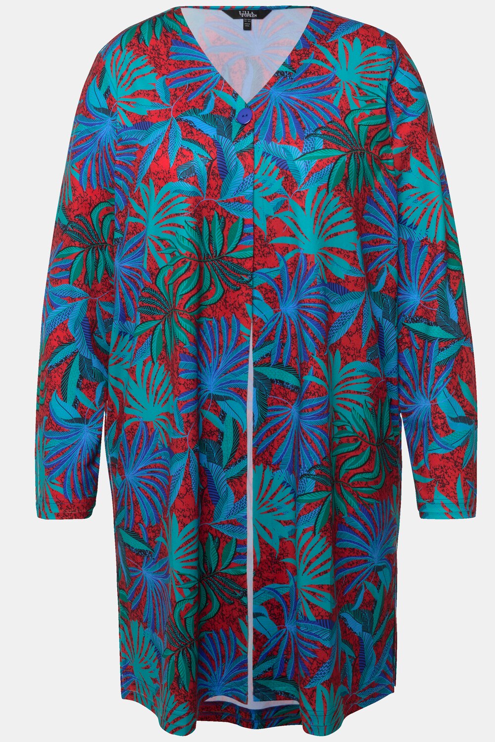 Stora storlekar Jerseyjacka med palmprint, Dam, röd, storlek: 62/64, Polyester, Ulla Popken