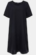 Jurk van een linnenmix, ronde hals, korte mouwen met elastische zoomboorden