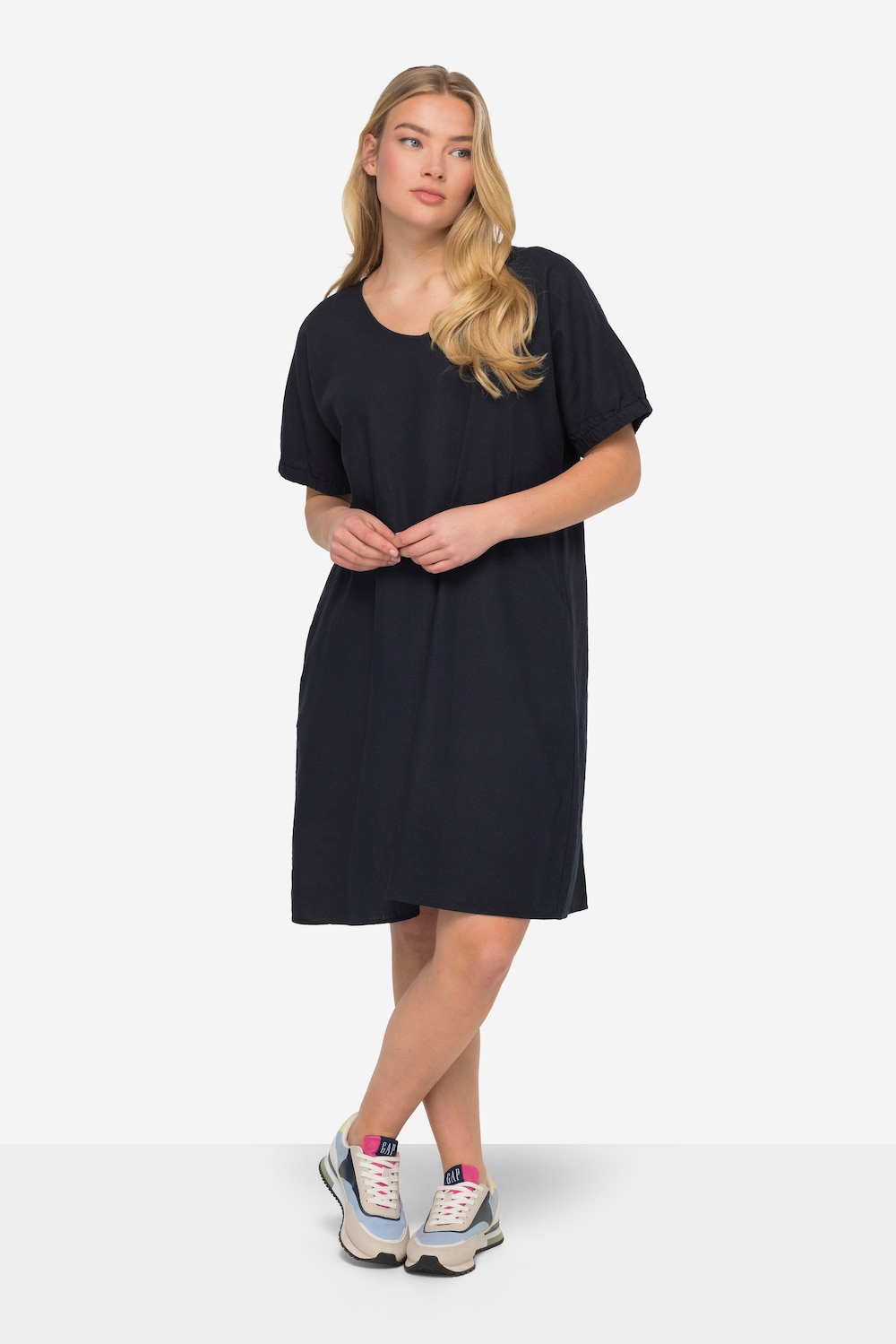 Große Größen Leinenmix-Kleid, Damen, blau, Größe: XXL, Leinen/Viskose, LAURASON