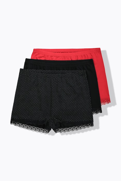 Lot de 3 shorties, dentelle et motif à pois