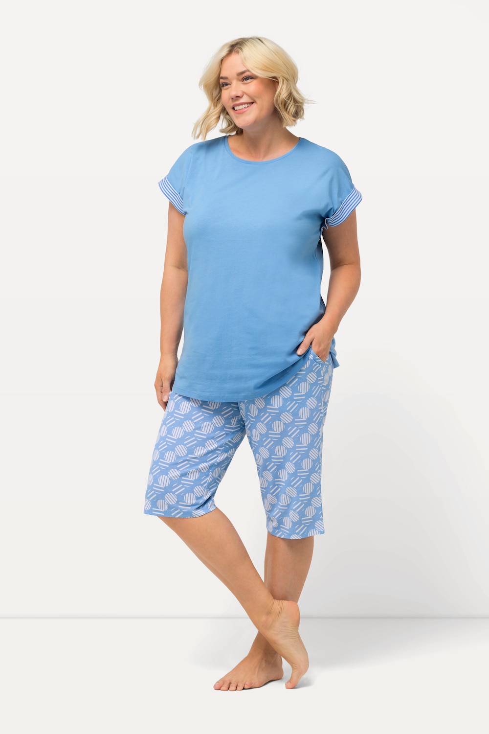 Grote Maten Korte pyjama, Dames, blauw, Maat: 62/64, Katoen, Ulla Popken