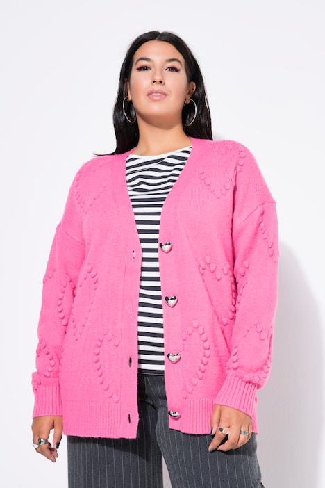 Strickjacke, oversized, Heart-Muster, V-Ausschnitt
