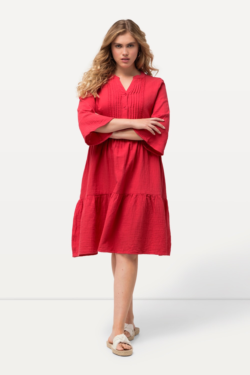 Große Größen Musselin-Kleid, Damen, rosa, Größe: 42/44, Baumwolle, Ulla Popken