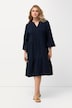 Musselin-Kleid, A-Linie, Tunika-Ausschnitt, 3/4-Arm