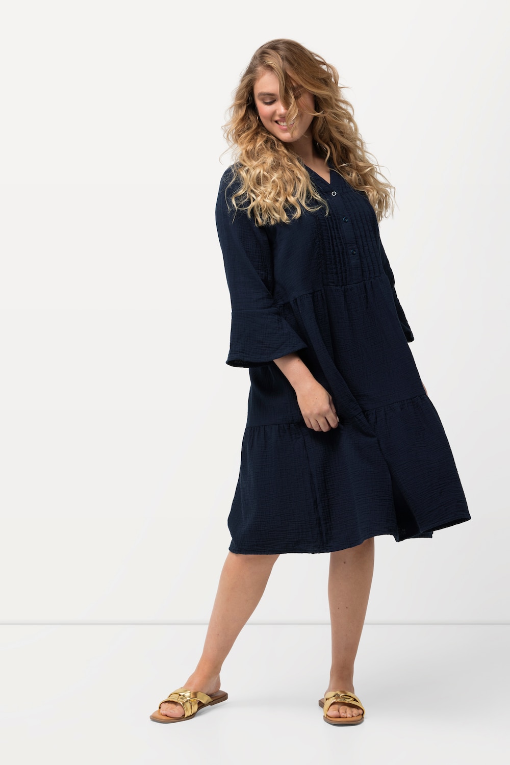 Große Größen Musselin-Kleid, Damen, blau, Größe: 42/44, Baumwolle, Ulla Popken