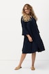 Musselin-Kleid, A-Linie, Tunika-Ausschnitt, 3/4-Arm
