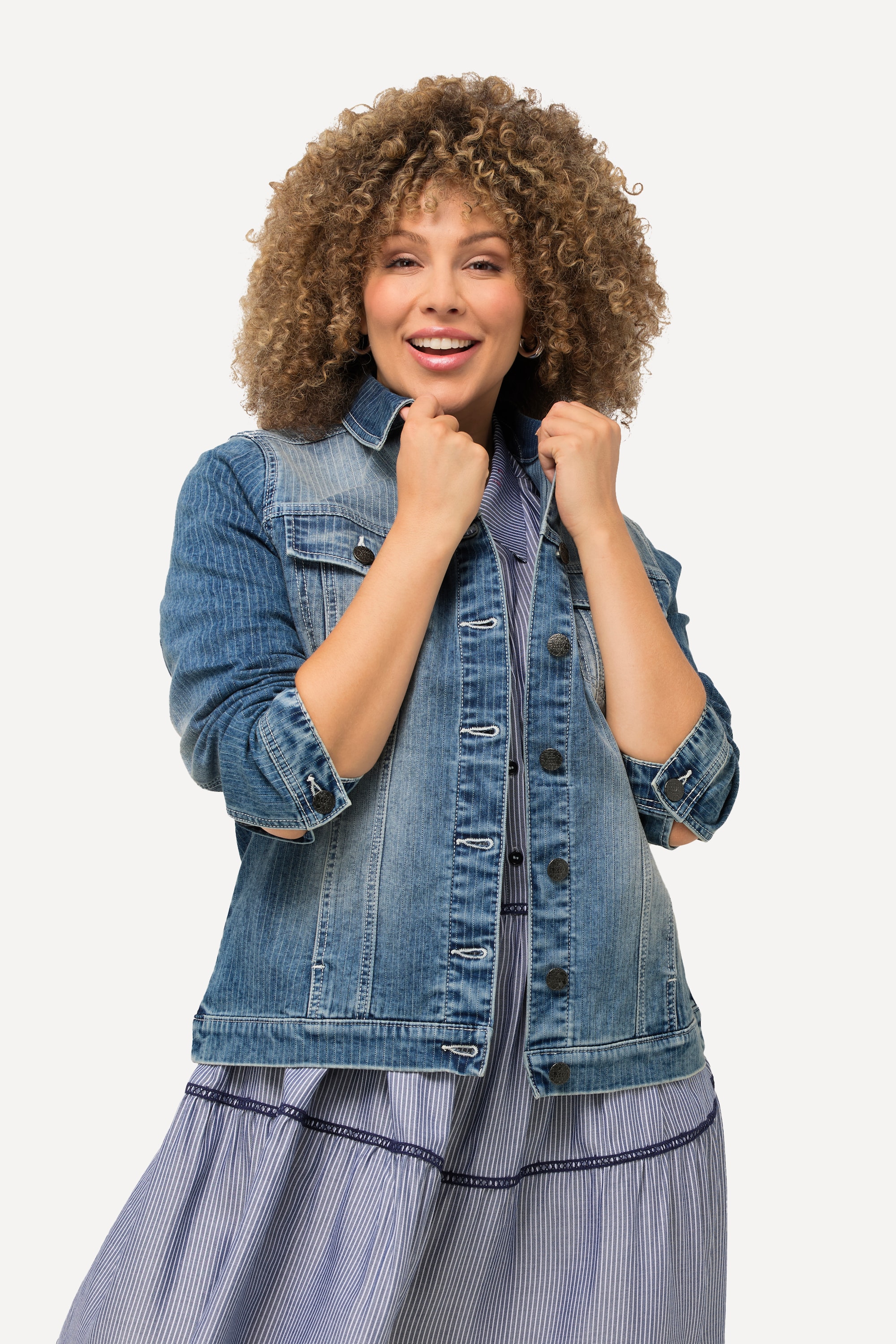 Ulla Popken Damen große Größen Jeansjacke Streifen Hemdkragen Knopfleiste 827348