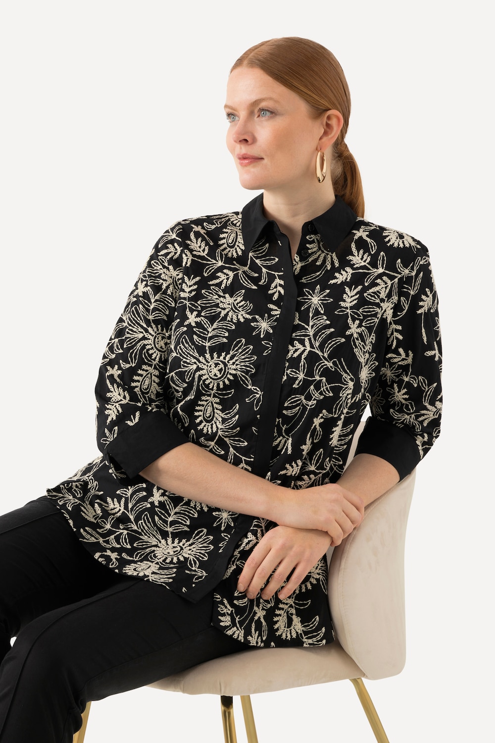 Grote Maten Blouse, Dames, zwart, Maat: 50/52, Katoen, Ulla Popken