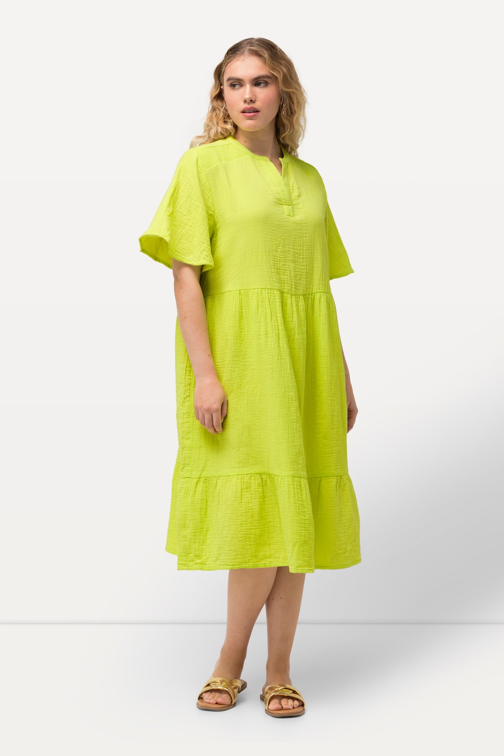 Große Größen Musselin-Kleid, Damen, grün, Größe: 46/48, Baumwolle, Ulla Popken