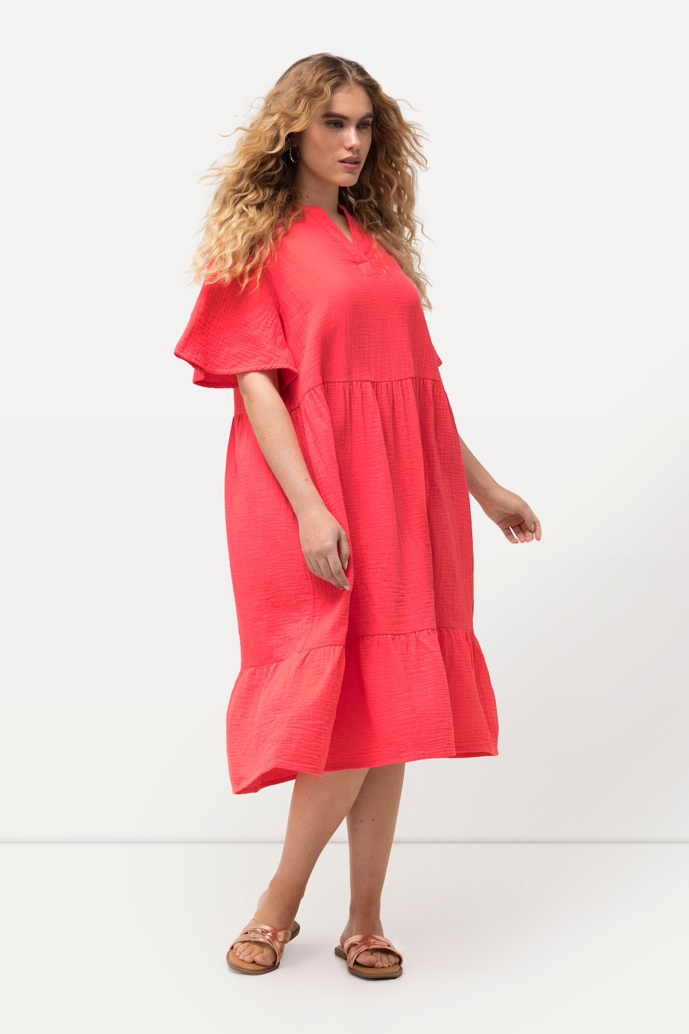 Große Größen Musselin-Kleid, Damen, rot, Größe: 50/52, Baumwolle, Ulla Popken