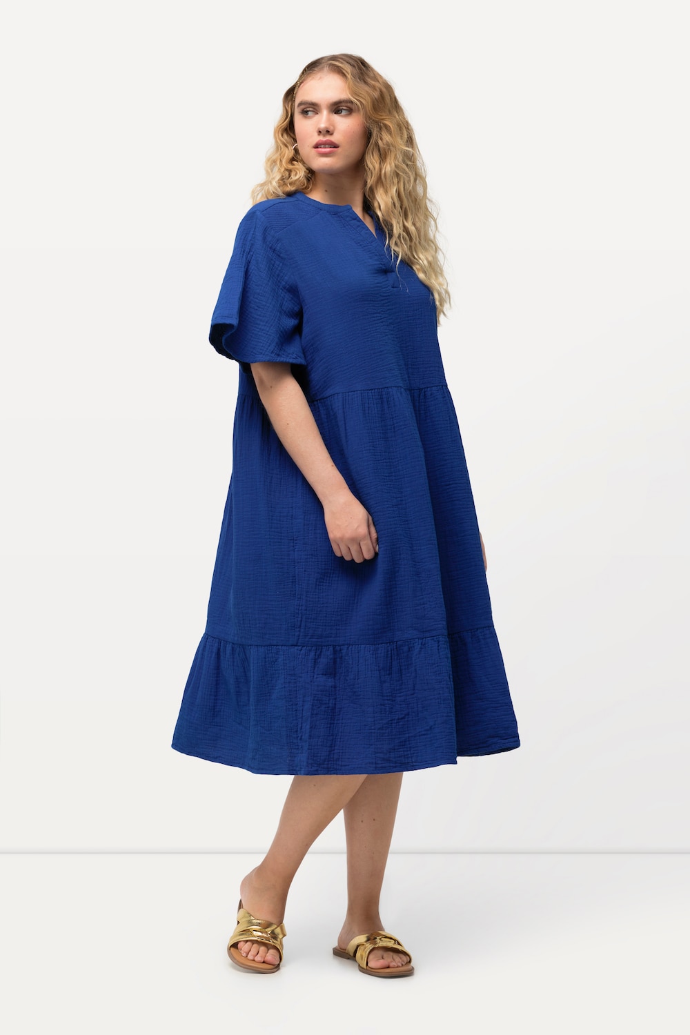 Große Größen Musselin-Kleid, Damen, blau, Größe: 62/64, Baumwolle, Ulla Popken