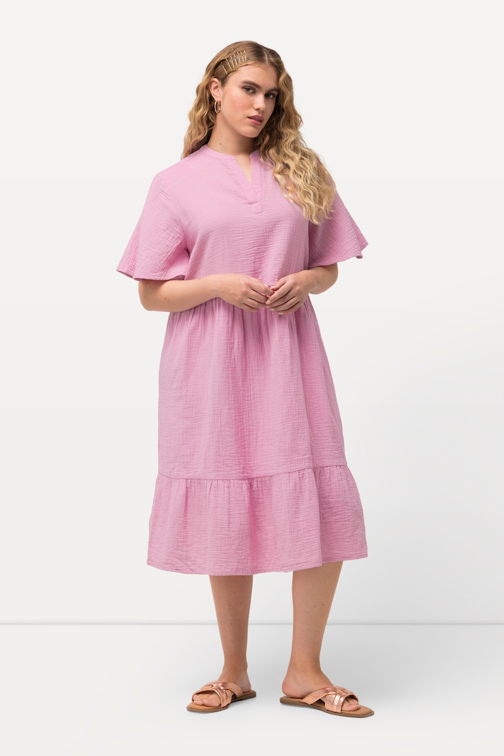 Große Größen Musselin-Kleid, Damen, lila, Größe: 50/52, Baumwolle, Ulla Popken