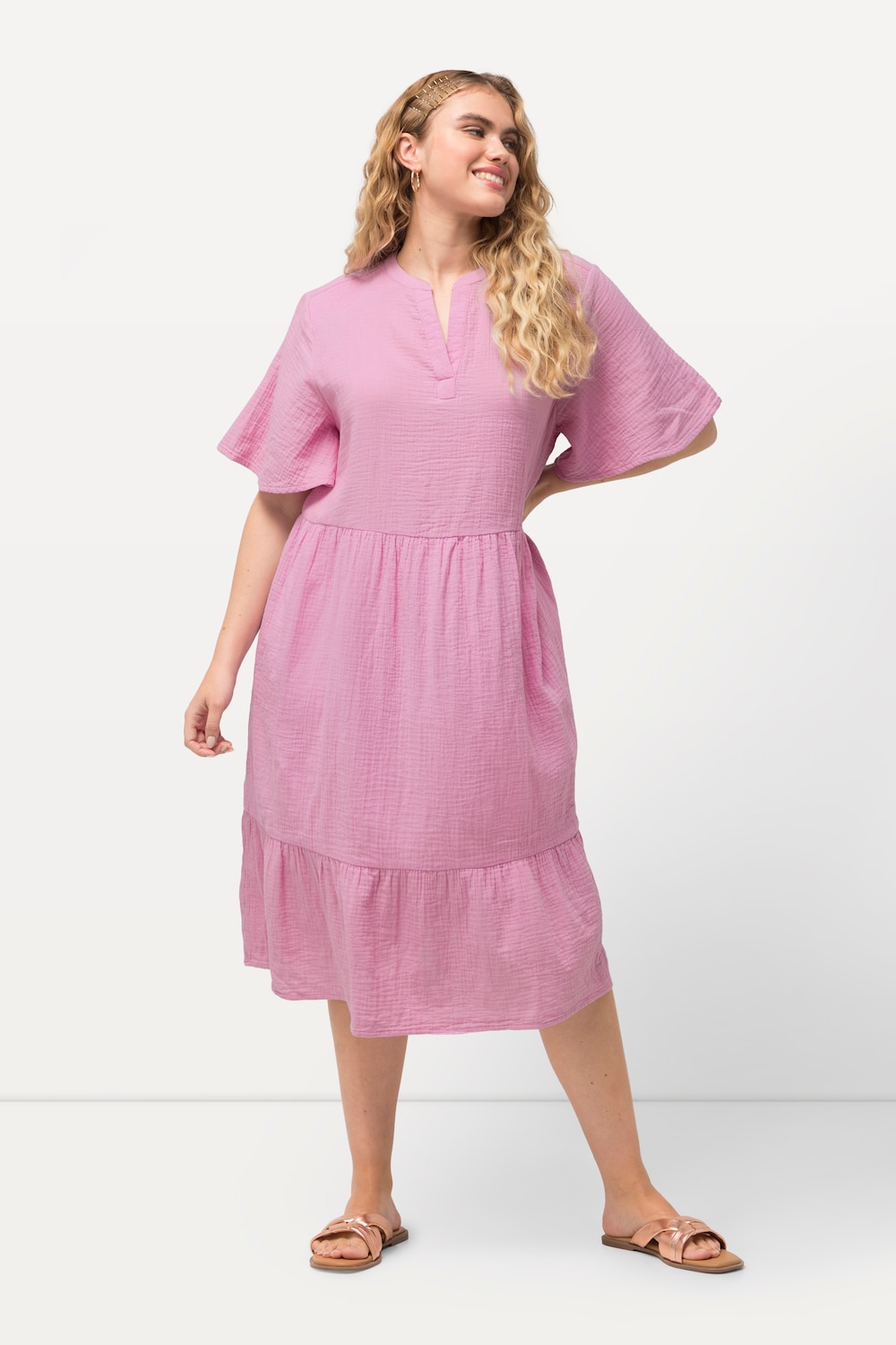 Große Größen Musselin-Kleid, Damen, lila, Größe: 58/60, Baumwolle, Ulla Popken