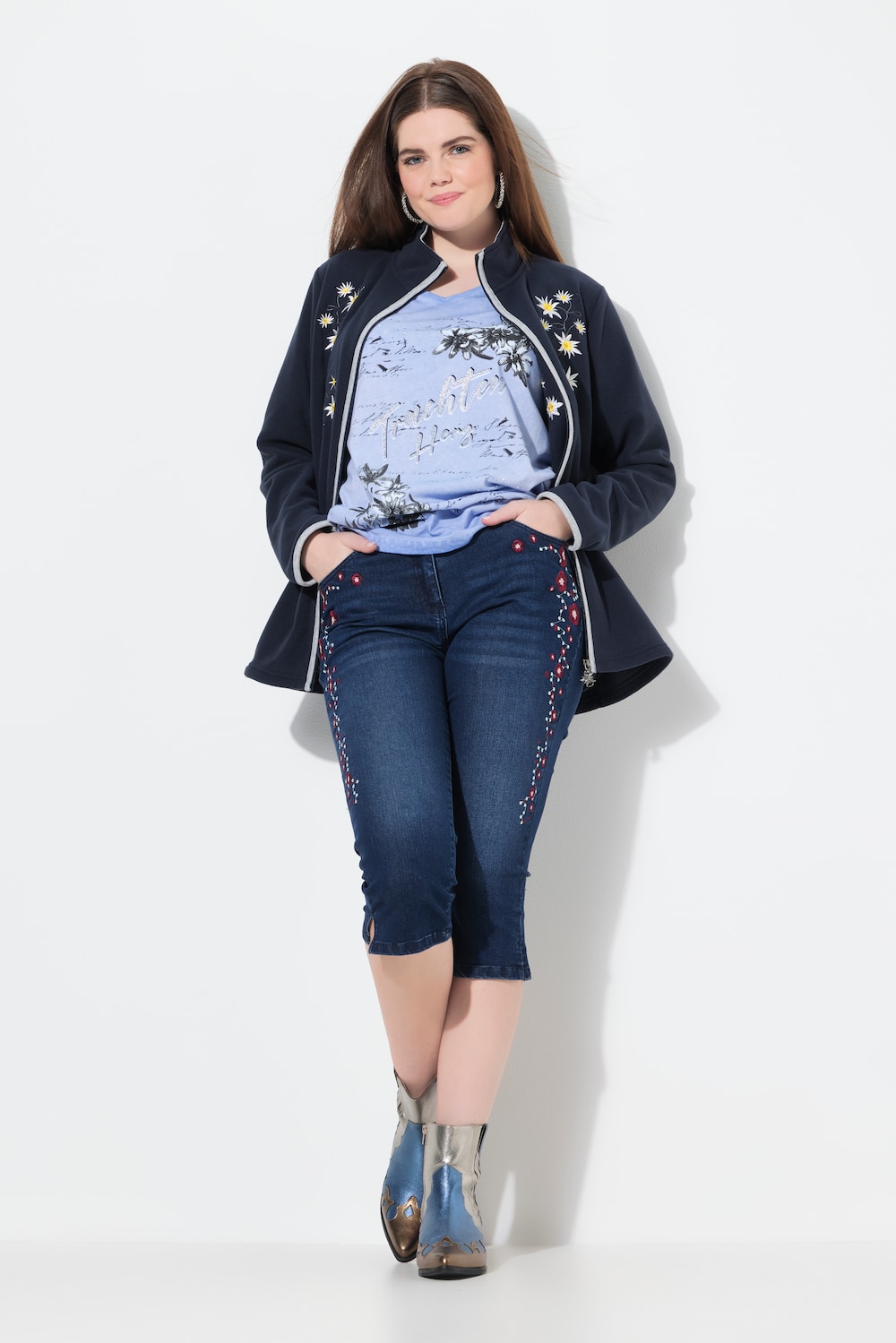 Capri-jeans Sarah, traditioneel borduursel, stretchcomfort